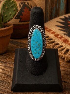 Kee Joe Benally Navajo Native American Sterling Silver Turquoise Ring 7.25